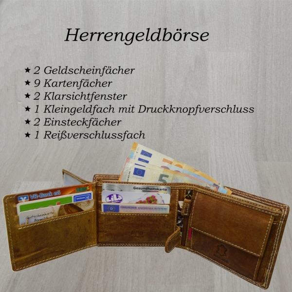 Stabile robuste Herren Voll Leder Geldbörse mit RFID Schutz LKW/ Truck Prägung